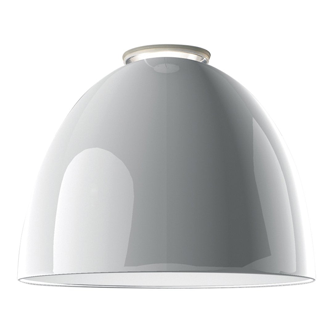 Sleek gray pendant lamp with a smooth, glossy finish and a modern dome shape. Perfect for stylish interiors.