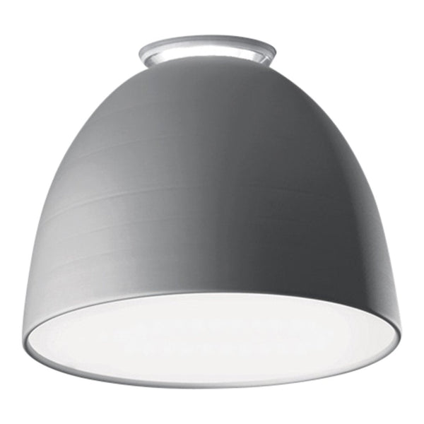 Sleek gray pendant light with a smooth, curved design and a white interior for soft illumination.