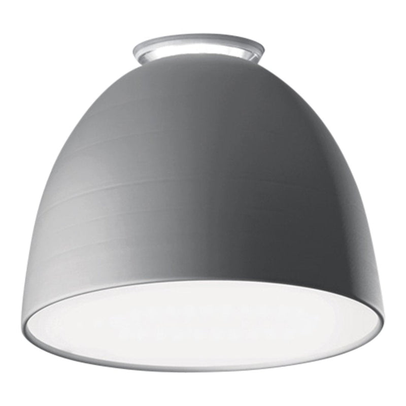 Sleek gray pendant light with a smooth, curved design and a white interior for soft illumination.