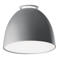 Gray metal pendant light with a sleek, smooth finish and white inner shade for modern decor.