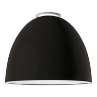 Sleek black pendant lamp with a glossy finish and white interior, perfect for modern decor.