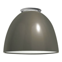 Gray dome-shaped pendant lamp with a glossy finish and a sleek white interior. Perfect for modern decor.