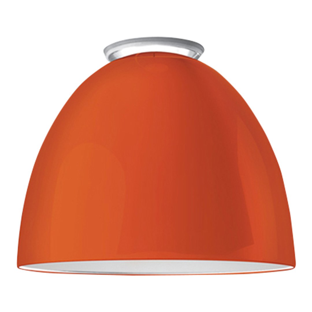 Bright orange pendant lamp with a smooth, glossy finish and a sleek white interior. Perfect for modern decor.