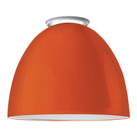 Bright orange pendant lamp with a smooth, glossy finish and a sleek white interior. Perfect for modern decor.