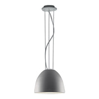 Sleek gray pendant light with a smooth, modern finish and elegant curved pattern. Ideal for contemporary decor.