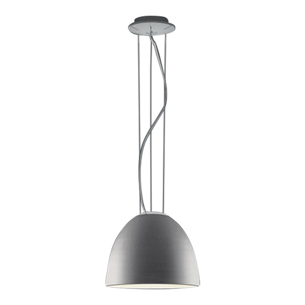 Sleek gray pendant light with a smooth, modern finish and elegant curved pattern. Ideal for contemporary decor.