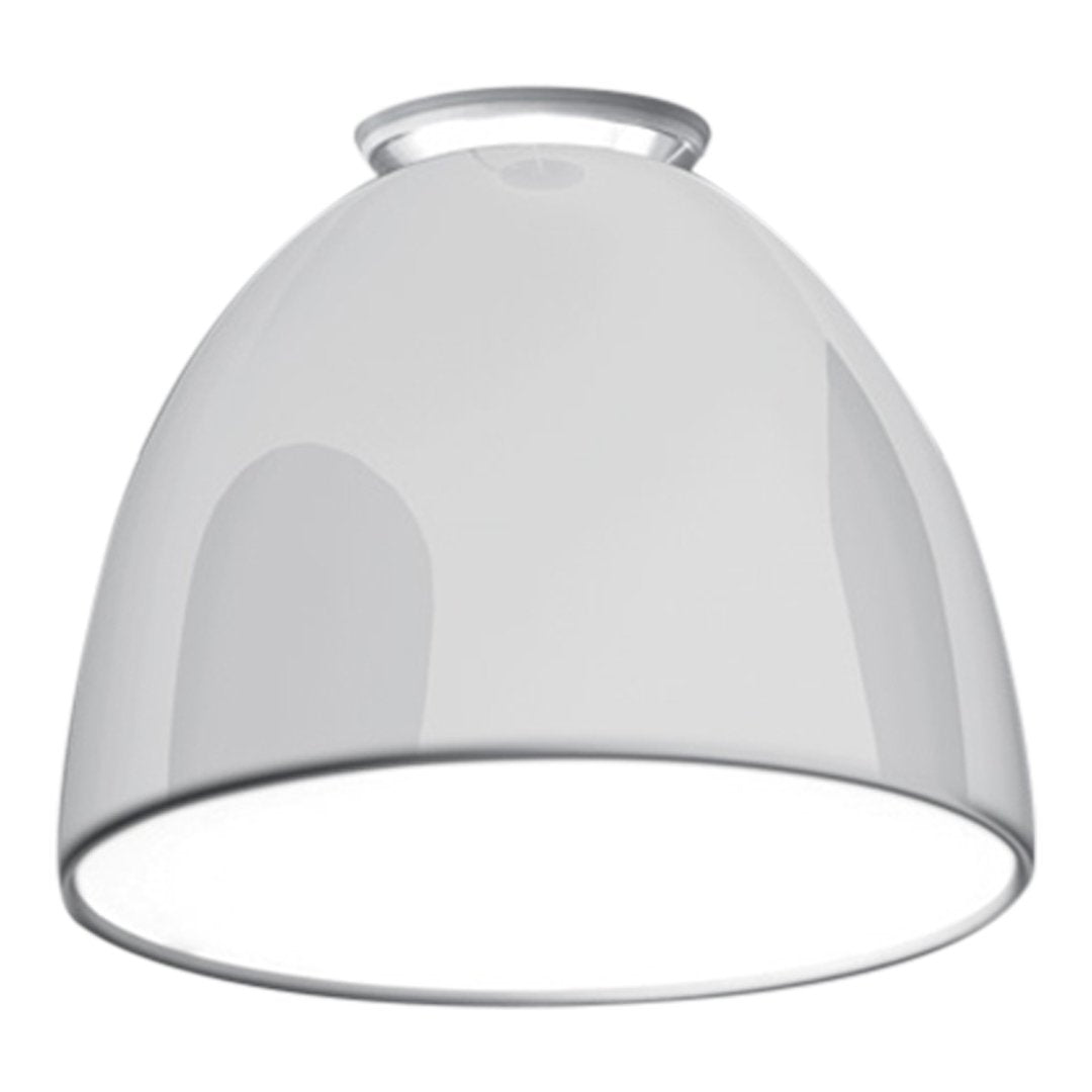 Glossy white pendant lamp with a sleek dome shape and minimalistic design, ideal for modern interiors.