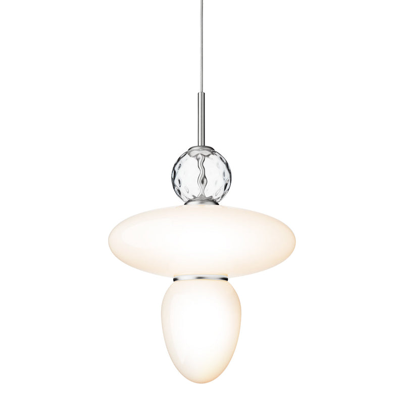 Elegant white pendant light with a smooth round shape and crystal detailing, perfect for modern decor.