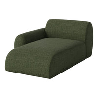 Green striped chaise lounge with a modern, textured pattern. Perfect for contemporary living spaces.