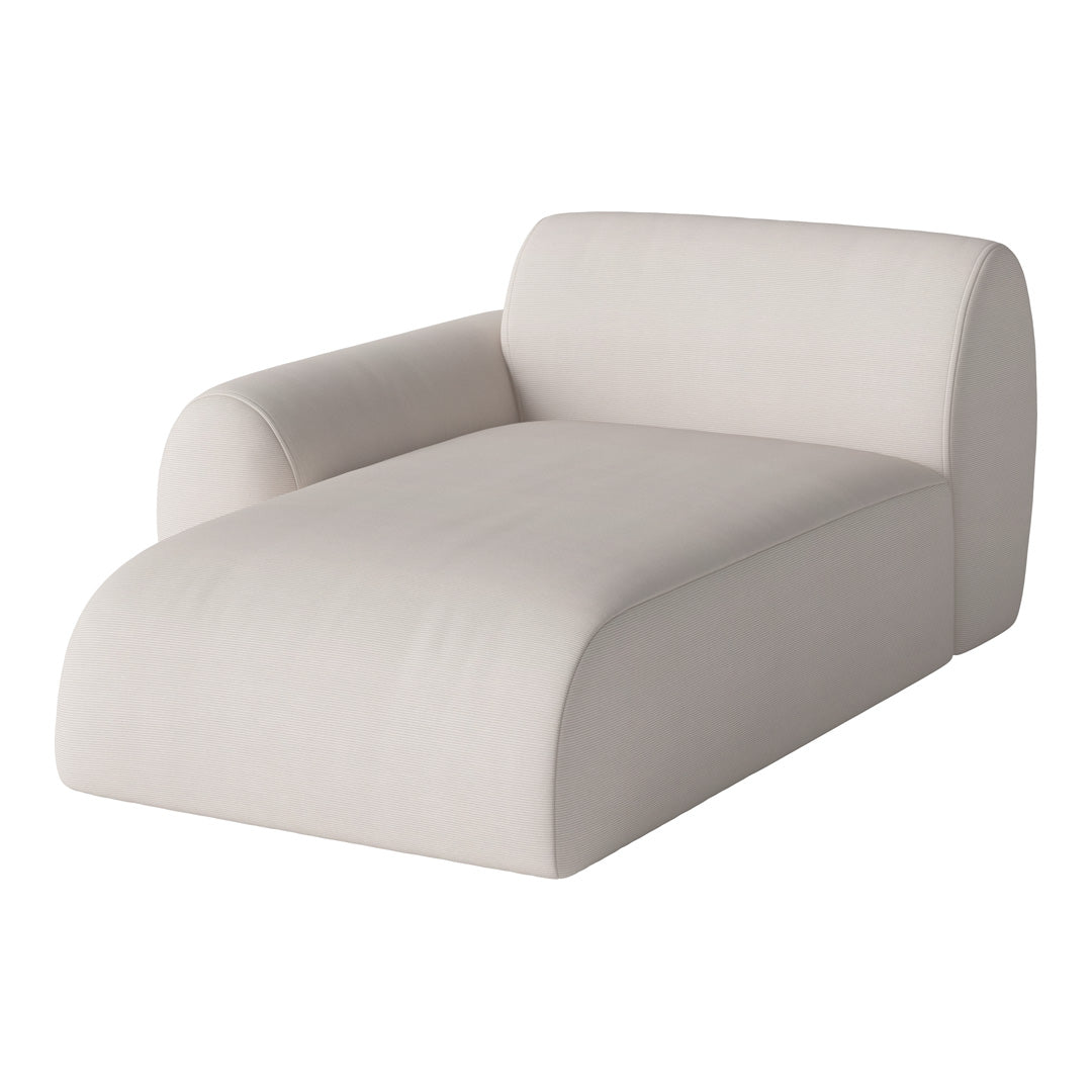 Beige modern chaise lounge with smooth, minimalist fabric and subtle textured pattern for a chic look.