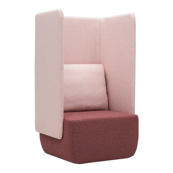 Minimalist chair in soft pink and deep burgundy, featuring a sleek, modern design with cozy upholstery.