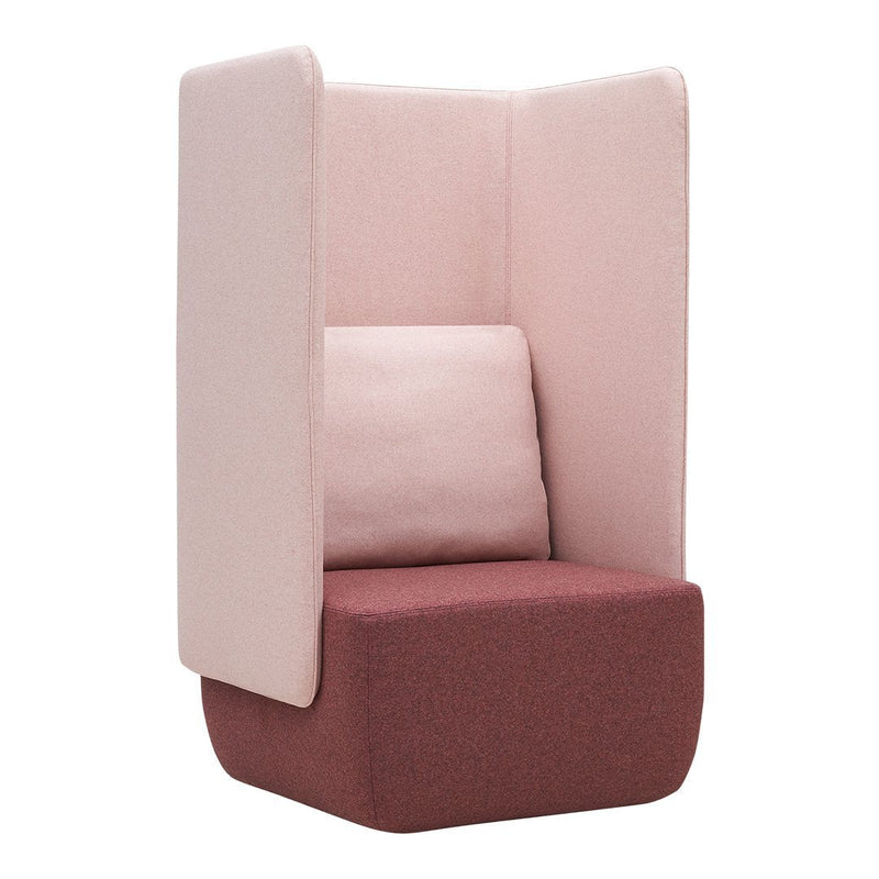 Minimalist chair in soft pink and deep burgundy, featuring a sleek, modern design with cozy upholstery.