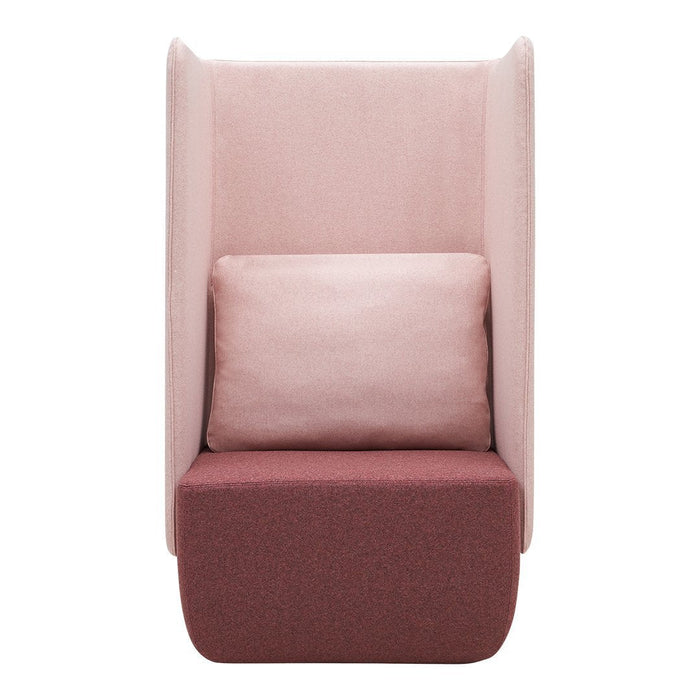 "Soft pink and burgundy upholstered chair with smooth and textured patterns, perfect for modern interiors."