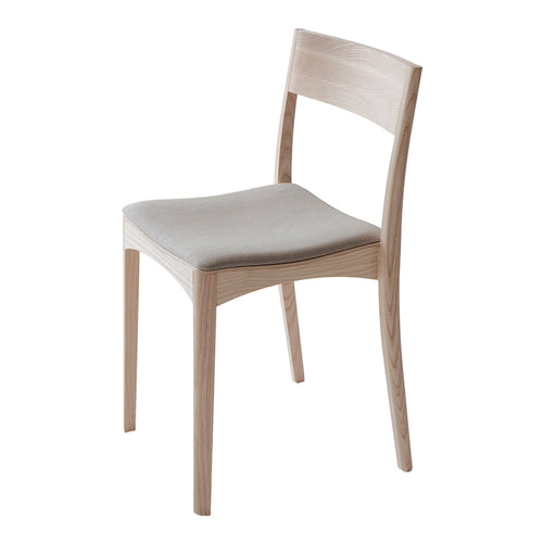 Light wood chair with a smooth, natural finish and a soft gray cushioned seat, perfect for modern decor.