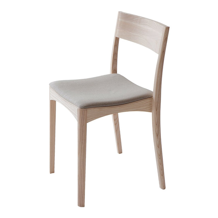 Light wood chair with a smooth, natural finish and a soft gray cushioned seat, perfect for modern decor.