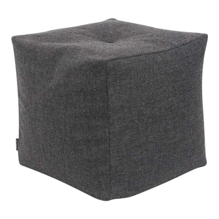 Gray textured cube ottoman with a minimalist design and subtle pattern. Perfect for modern decor.