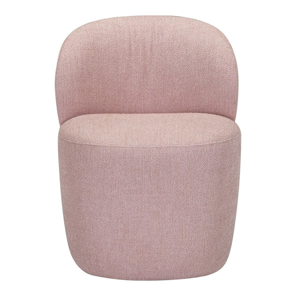 Blush pink textured chair with rounded design and soft upholstery, perfect for modern interiors.