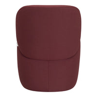 Burgundy upholstered chair with smooth, minimalist design and soft, rounded edges. Ideal for modern decor.