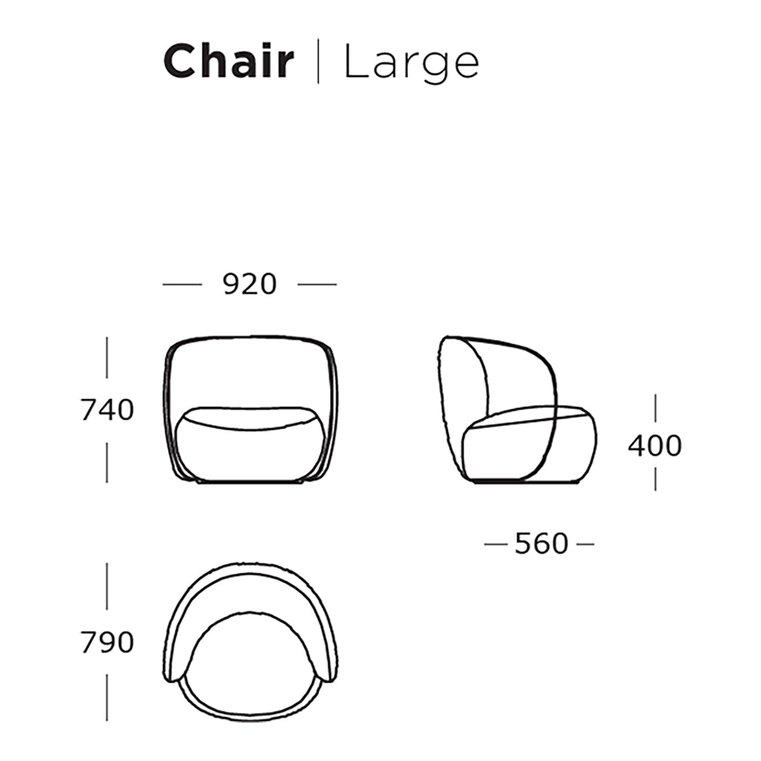 "Large chair line drawing, featuring smooth curves and modern design, ideal for contemporary interiors."