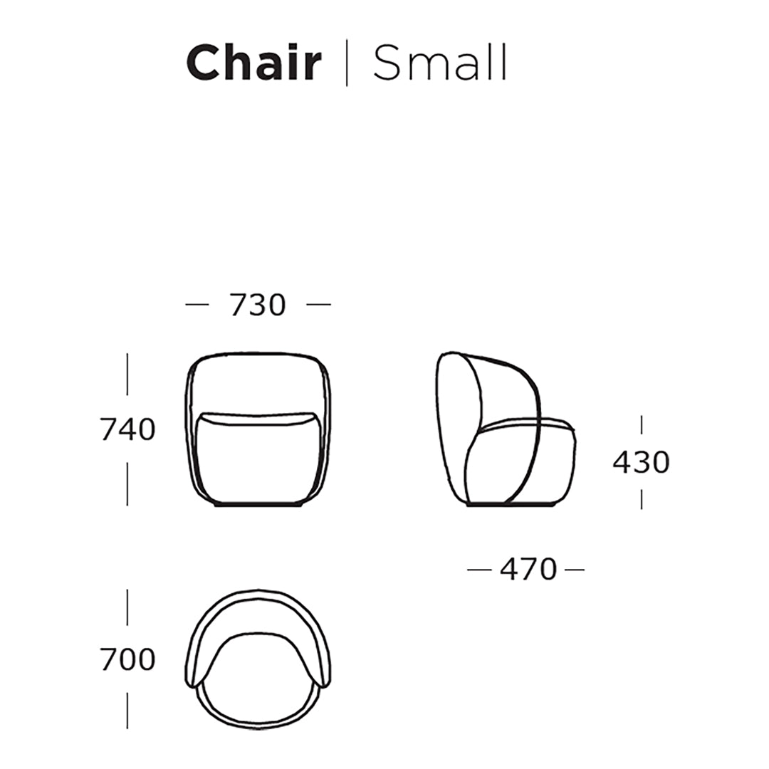 Stylish small chair with smooth curves, available in vibrant colors and unique modern patterns.
