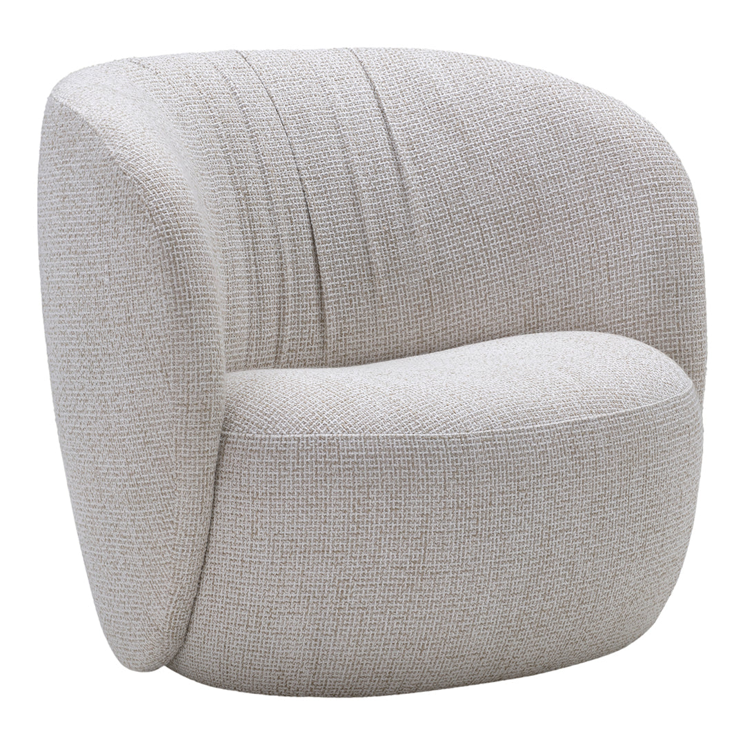 Light gray accent chair with subtle textured pattern and smooth, rounded design ideal for modern interiors.
