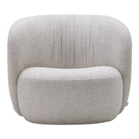 Gray textured chair with subtle vertical stripes, featuring a soft, rounded silhouette for modern decor.