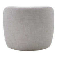 Soft gray upholstered pouf with a textured pattern, perfect for modern living spaces.