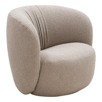Beige plush swivel chair with smooth, rounded contours and subtle ribbed detailing for added texture.