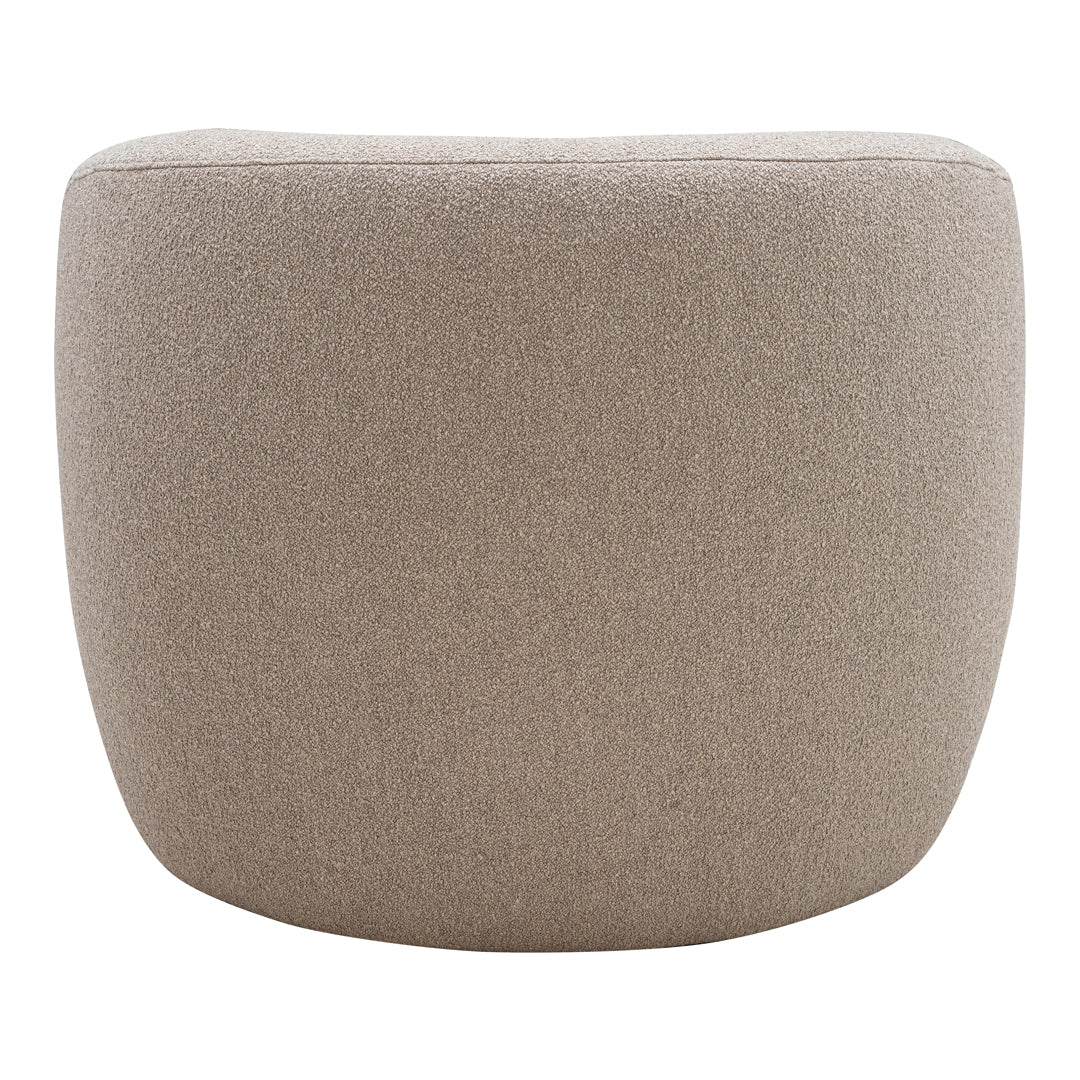 Neutral beige pouf with a soft texture and rounded shape, perfect for modern decor.