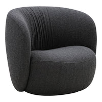 Contemporary gray upholstered chair with subtle textured pattern and curved design. Perfect for modern interiors.