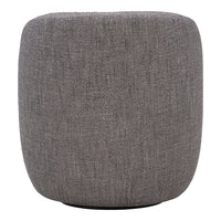 Round gray pouf with a subtle textured pattern, perfect for modern home decor.
