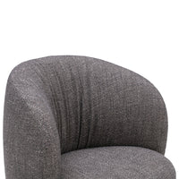 Curved gray upholstered armchair featuring a textured pattern for a modern look. Perfect for contemporary interiors.