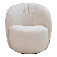 Cream-colored accent chair with a plush, textured surface and subtle vertical pleats. Modern and stylish design.