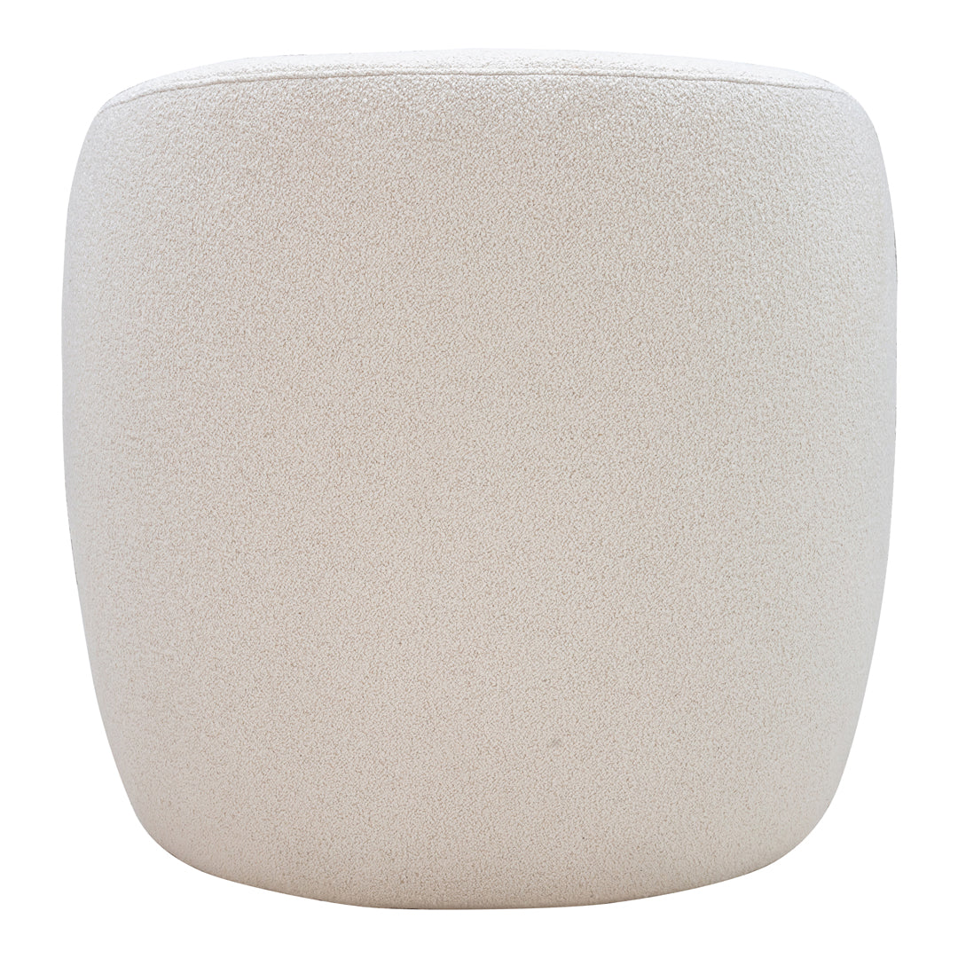 Beige textured pouf with a smooth, soft finish, perfect for modern decor.