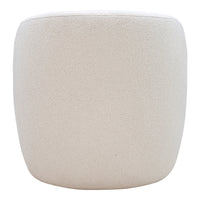 Beige textured pouf with a smooth, soft finish, perfect for modern decor.