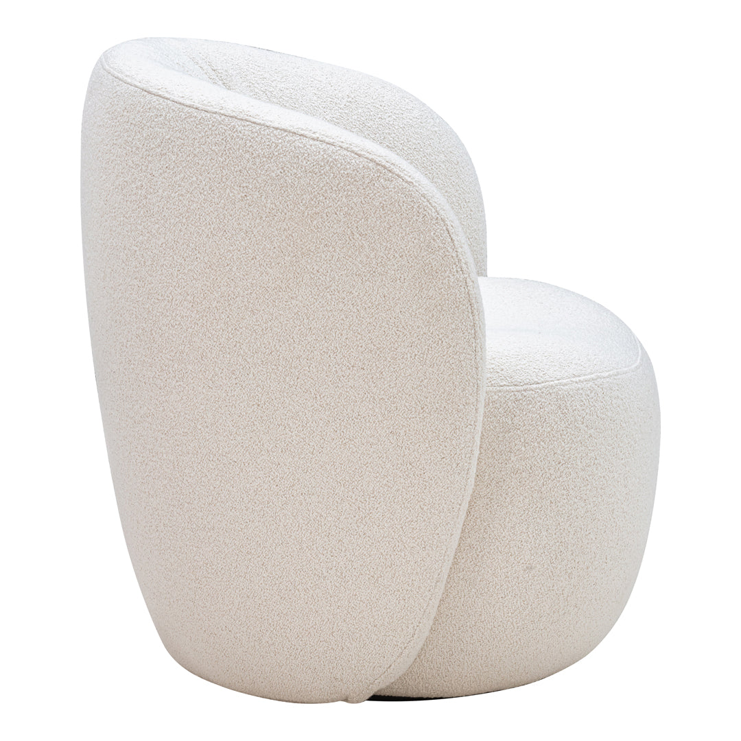 Soft off-white upholstered chair with a smooth, rounded shape and no visible patterns. Perfect for modern interiors.
