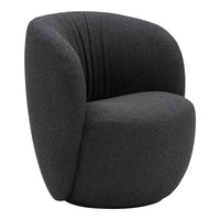 "Modern dark gray upholstered chair with subtle textured pattern and sleek curved design."