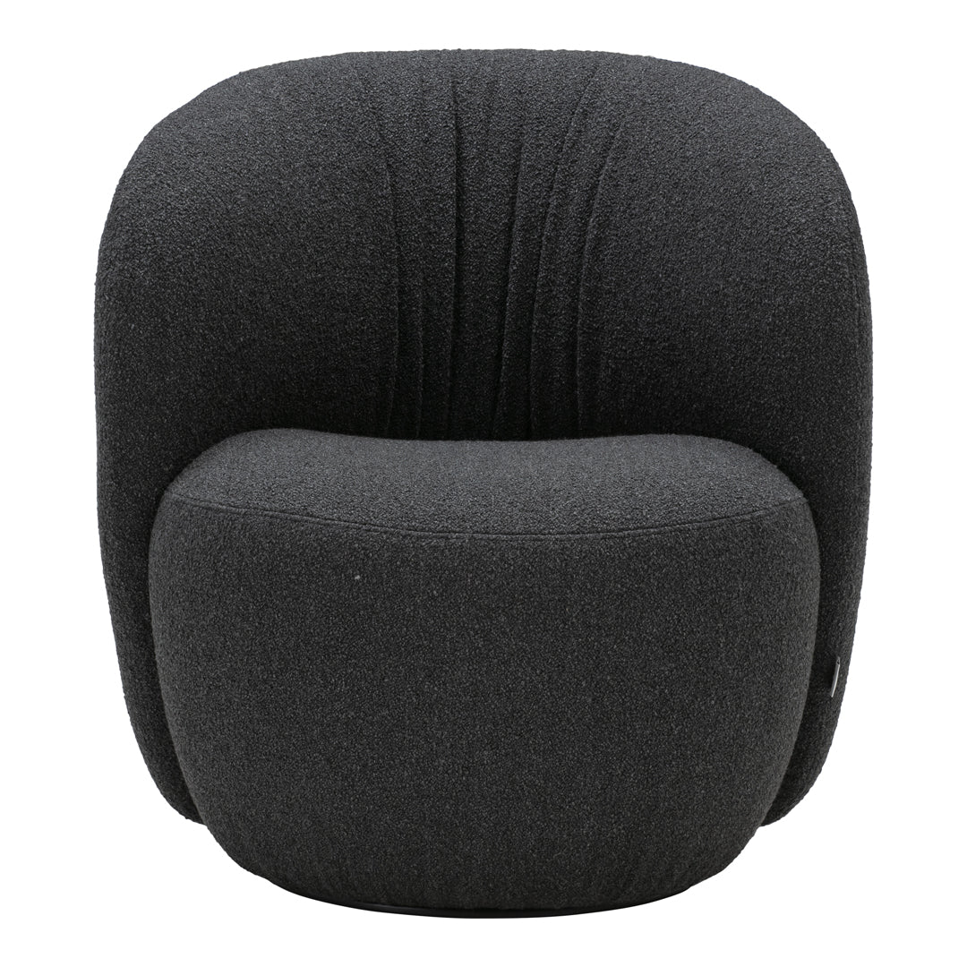 Black upholstered chair with a smooth, modern design and subtle textured pattern. Ideal for contemporary decor.