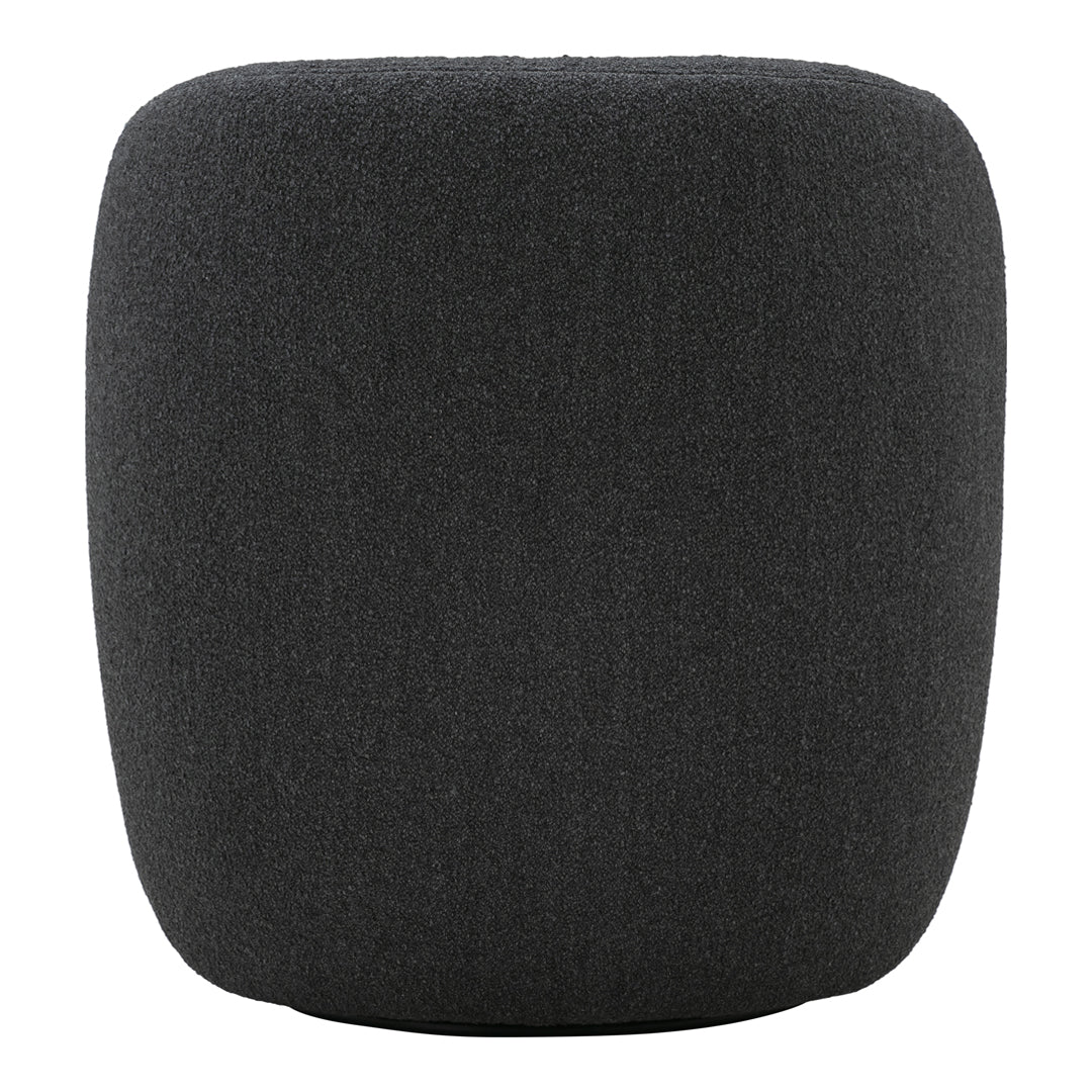 Black textured pouf with a soft, modern design, perfect for complementing contemporary decor.