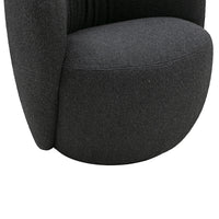Black textured fabric armchair with a rounded design and plush cushioning for modern decor.