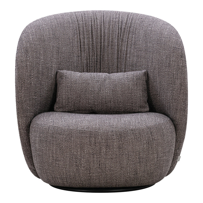 Textured dark gray accent chair with a smooth, rounded shape and a matching cushion for added comfort.