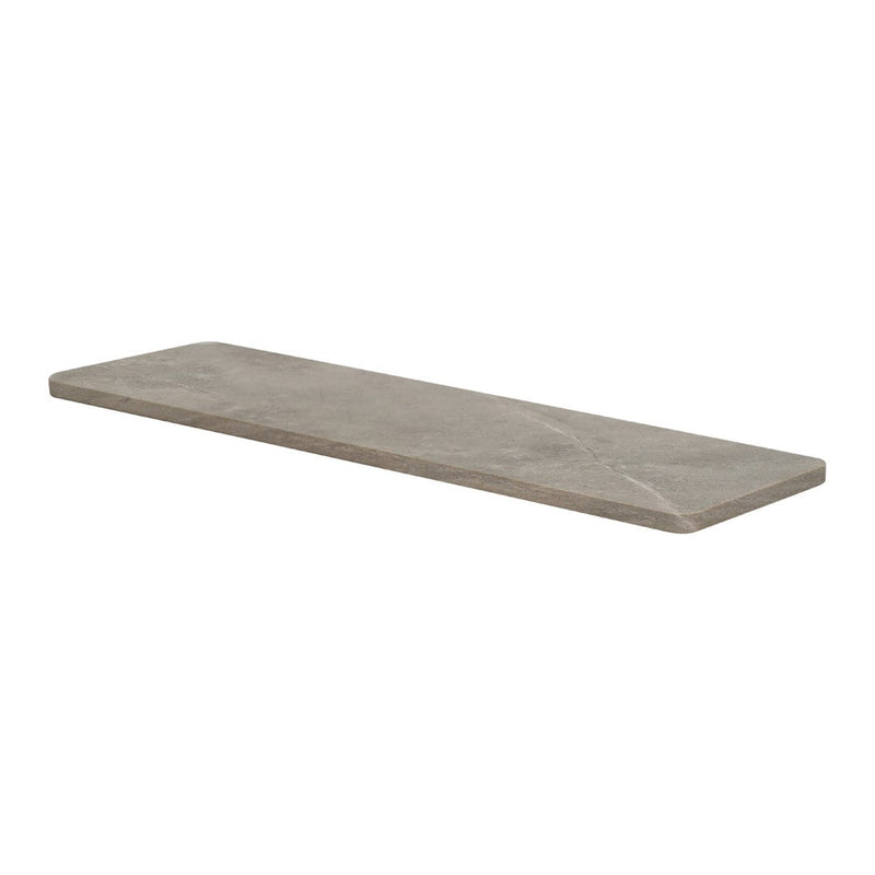 Gray rectangular shelf with a smooth, matte finish and subtle texture, ideal for modern decor.