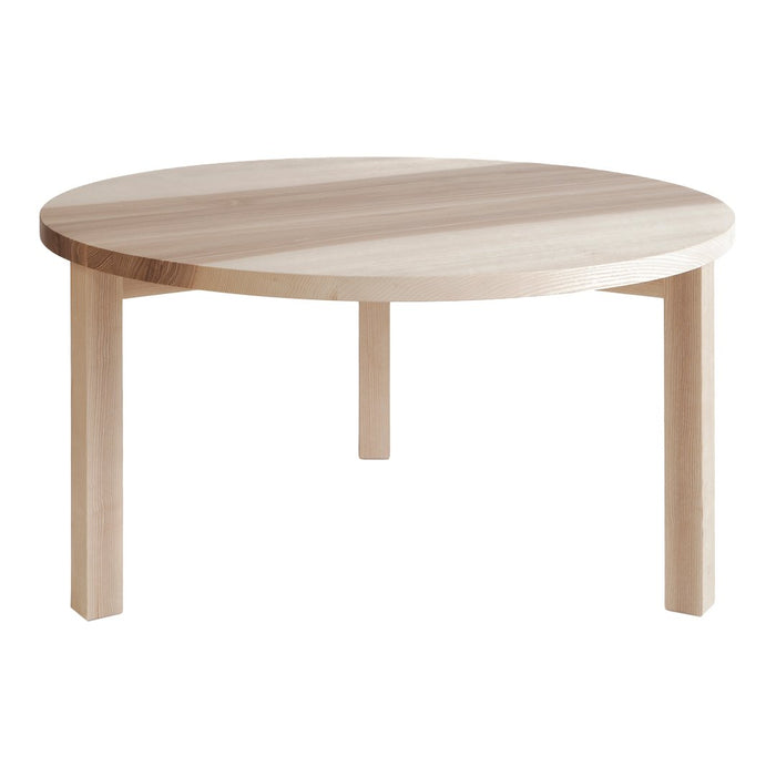 Light natural wood round table with a smooth surface and minimalist design. Ideal for modern home decor.