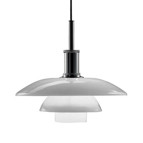 Modern pendant lamp in glossy white and black with sleek, clean lines and layered shade design. Perfect for contemporary decor.