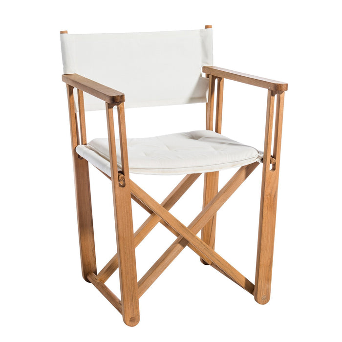 Elegant white canvas chair with natural wood frame, featuring a simple, classic design. Perfect for stylish seating.