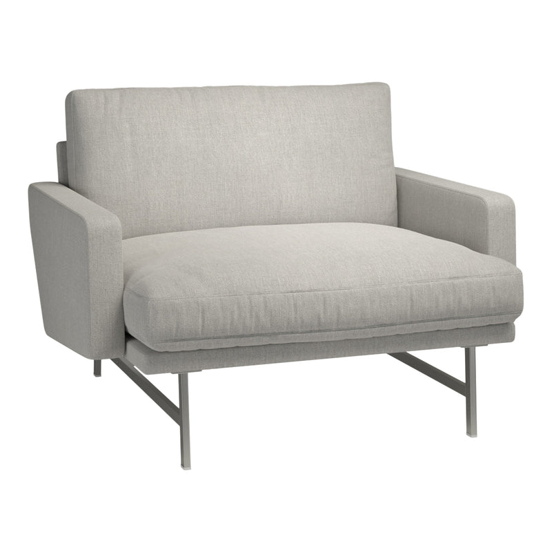 Light gray fabric sofa with simple, modern design and smooth textures. Perfect for minimalist decor.