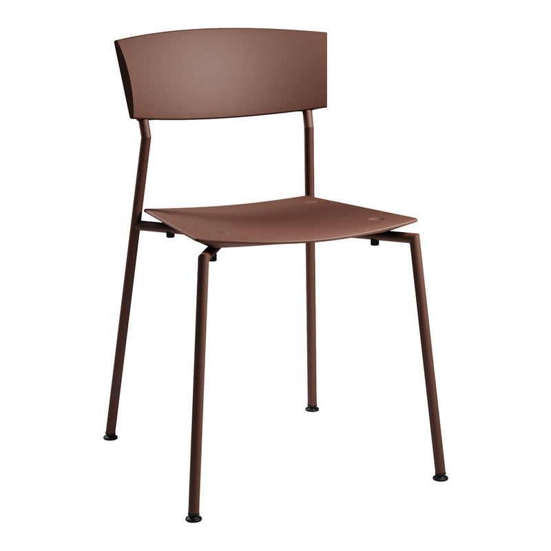 "Minimalist brown metal chair with a sleek, smooth finish and no patterns, perfect for modern interiors."