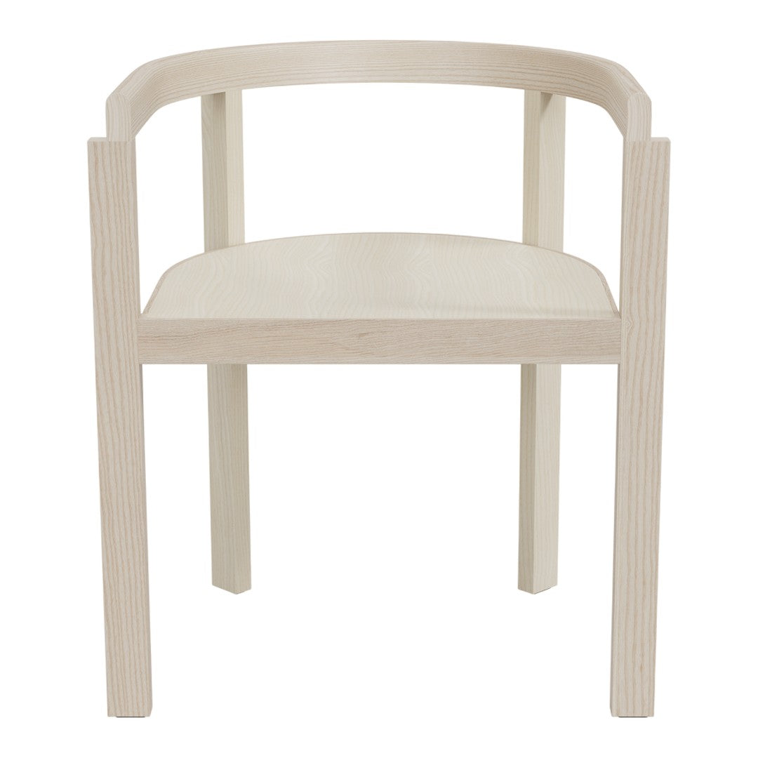 Light oak chair with a smooth, natural wood finish and a minimalist design, showcasing clean lines and subtle grain patterns.