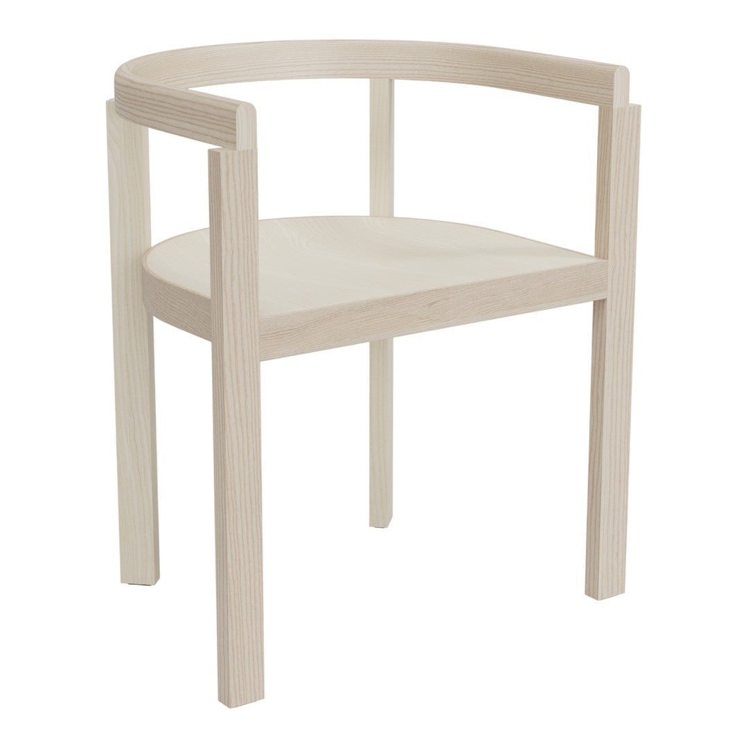 Light wood chair with a smooth, natural finish and minimalistic design, showcasing soft beige tones and clean lines.