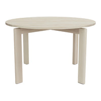 Light wood round table with a smooth finish, featuring a soft beige color and subtle grain patterns.